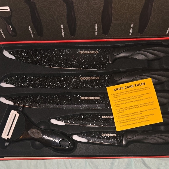 Black Knife Set with Marble Coating